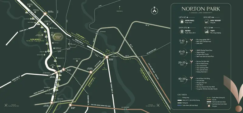 Bản đồ vị trí Norton Park liền kề AEON Mall Thuận Giao, đối diện golf Sông Bé, gần VSIP 1