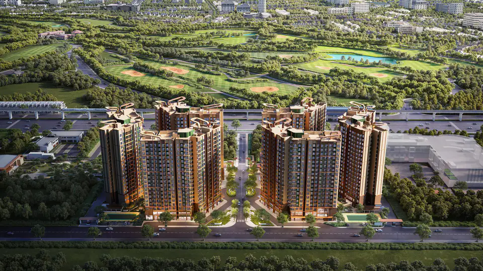 Phối cảnh toàn khu Norton Park với 6 tòa tháp bên sân golf Sông Bé