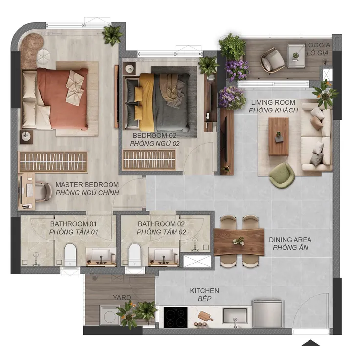 Mặt bằng căn 2 phòng ngủ 2BR_4A