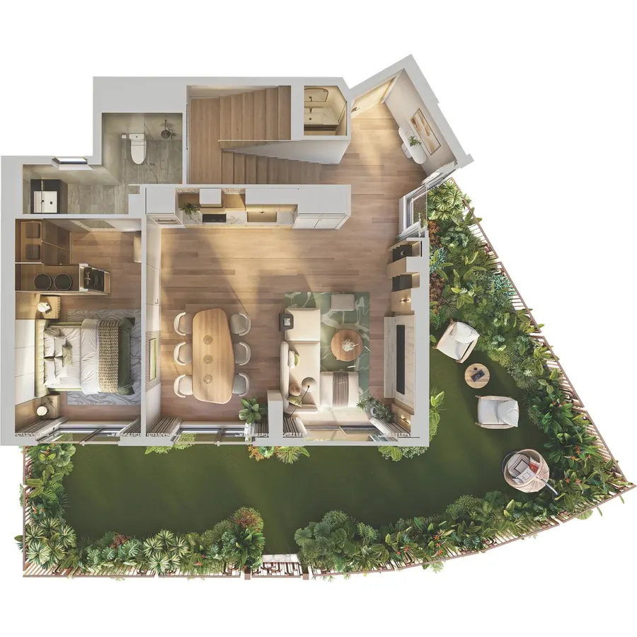 Mặt bằng tầng 1 căn Duplex sân vườn Norton Park