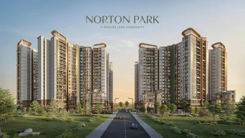 Trục đường chính dẫn vào các tòa tháp Norton Park – A Gamuda Land Community